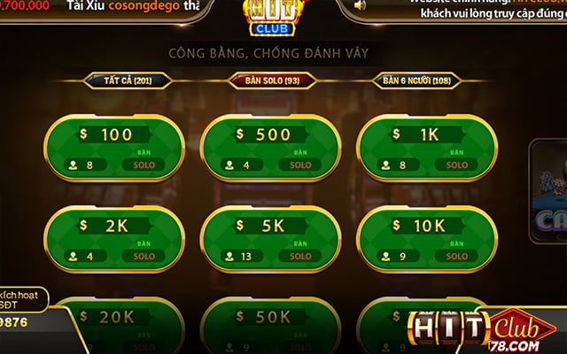 Chọn bàn và đặt cược