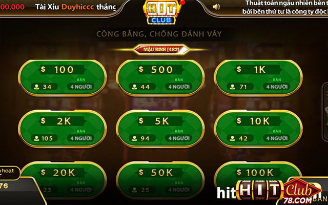 Chọn bàn chơi mậu binh hitclub phù hợp