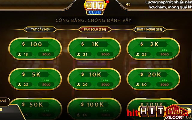 Chọn bàn chơi tiến lên miền Nam Hitclub phù hợp với khả năng