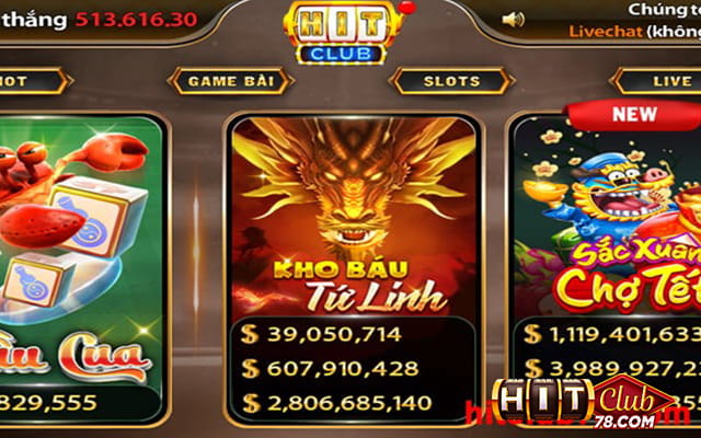 Chọn game kho báu tứ linh trên giao diện trang chủ Hitclub