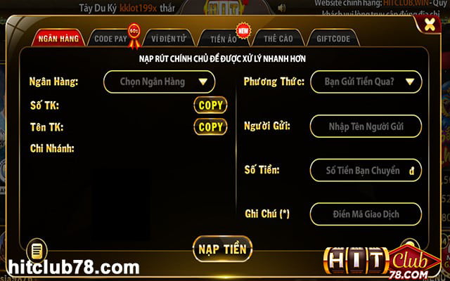 Chọn phương thức nạp tiền vào tài khoản game để có thể chơi bầu cua hitclub