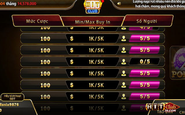 Đặt cược và tham gia các vòng Poker Hitclub