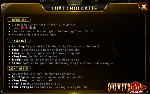 Luật chơi bài Catte hitclub cơ bản