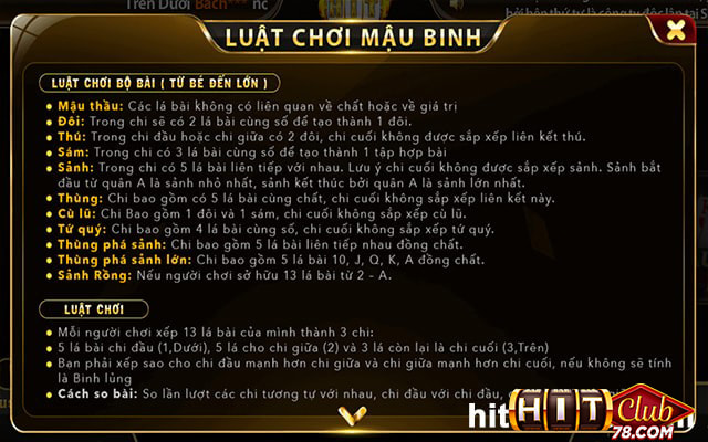 Luật chơi Mậu Binh Hitclub