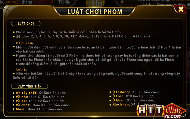 Luật chơi Phỏm Hitclub cơ bản