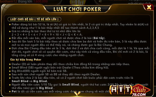Luật chơi bộ bài Poker tại Hitclub