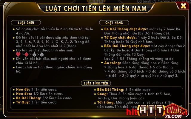 Luật chơi Tiến lên miền Nam Hitclub