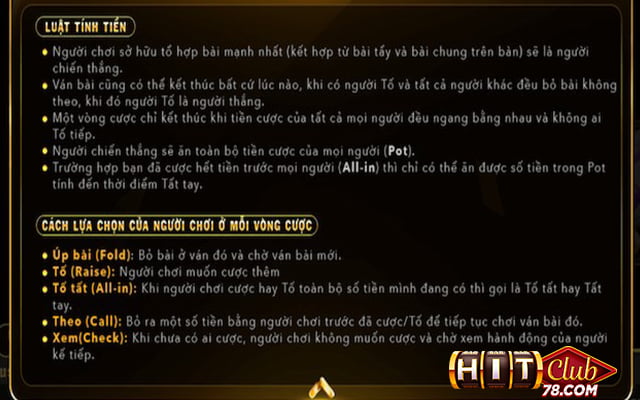 Luật tính điểm trong Poker Hitclub