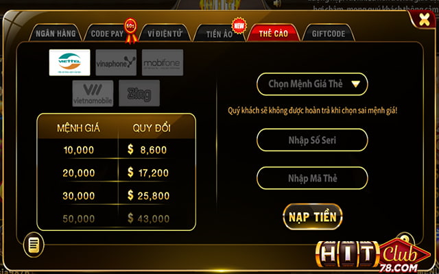 Hoàn tất nạp tiền để có vốn đặt cược tại catte hitclub