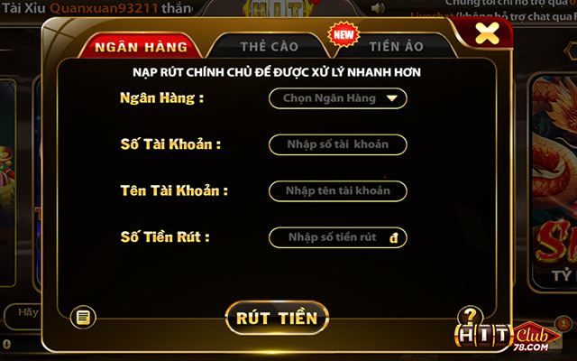 Rút tiền HitClub bằng tài khoản ngân hàng