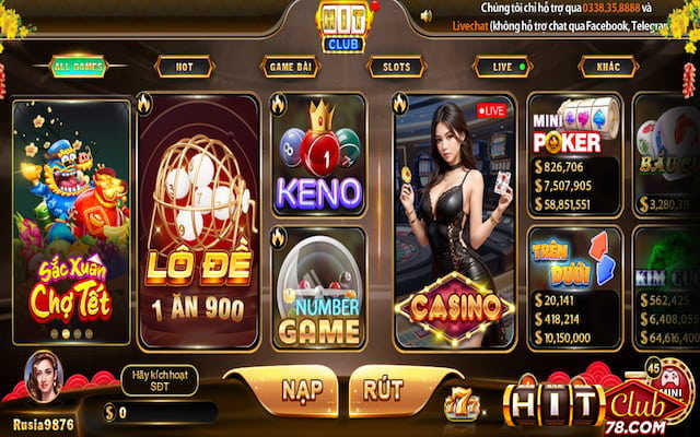 Chọn game keno Hitclub trên giao diện trang chủ để bắt đầu chơi