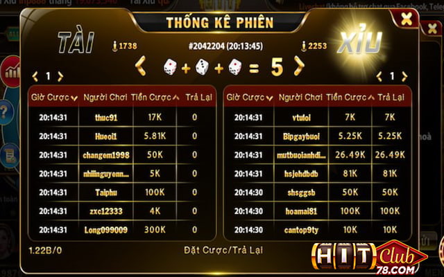 Xem trước lịch sử các ván cược tài xỉu hitclub