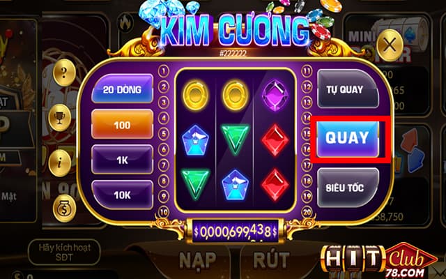 Vào sảnh game kim cương hitclub tiến hành đặt cược và quay hũ