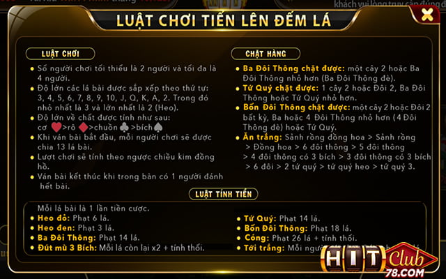 Luật chơi tiến lên đếm lá hitclub cho tân thủ