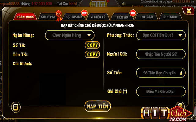 Nạp tiền vào tài khoản game