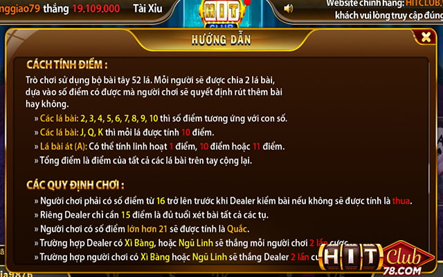 Quy tắc tính điểm trong Xì Dách hitclub