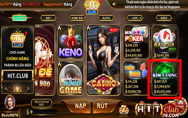 Tìm chọn Kim cương hitclub trên màn hình để chơi